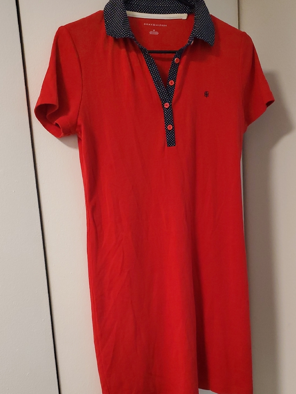 Tommy Hilfiger Red Polo Dress with Navy Polka Dot Trim Collar Size S/P